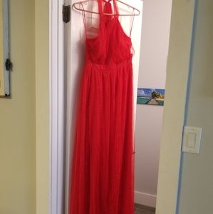 Red lace long dress